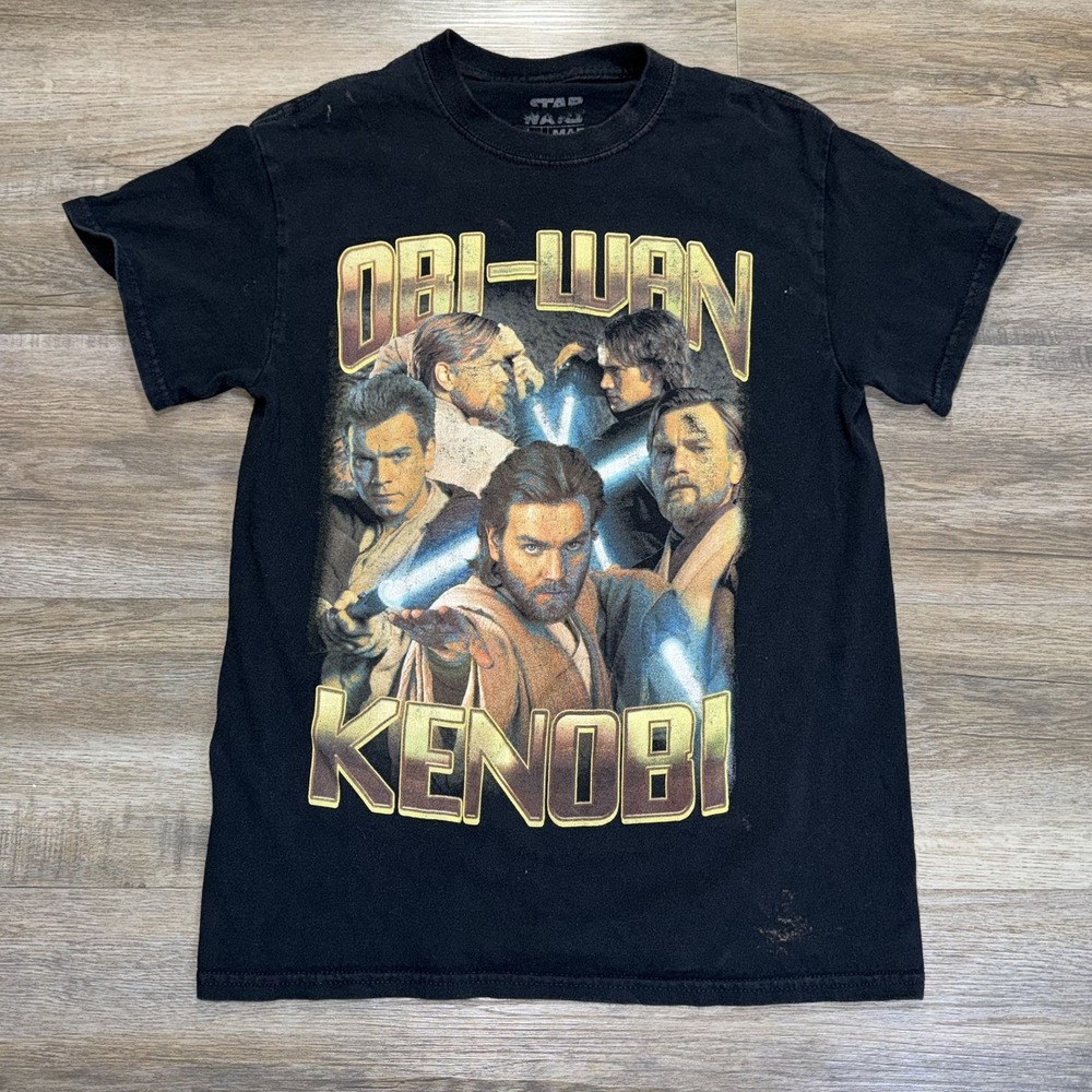 Star Wars Obi-Wan Kenobi Black Collage Shirt Mens Small Prequel Trilogy Print